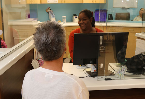 check-in desk patient checking in