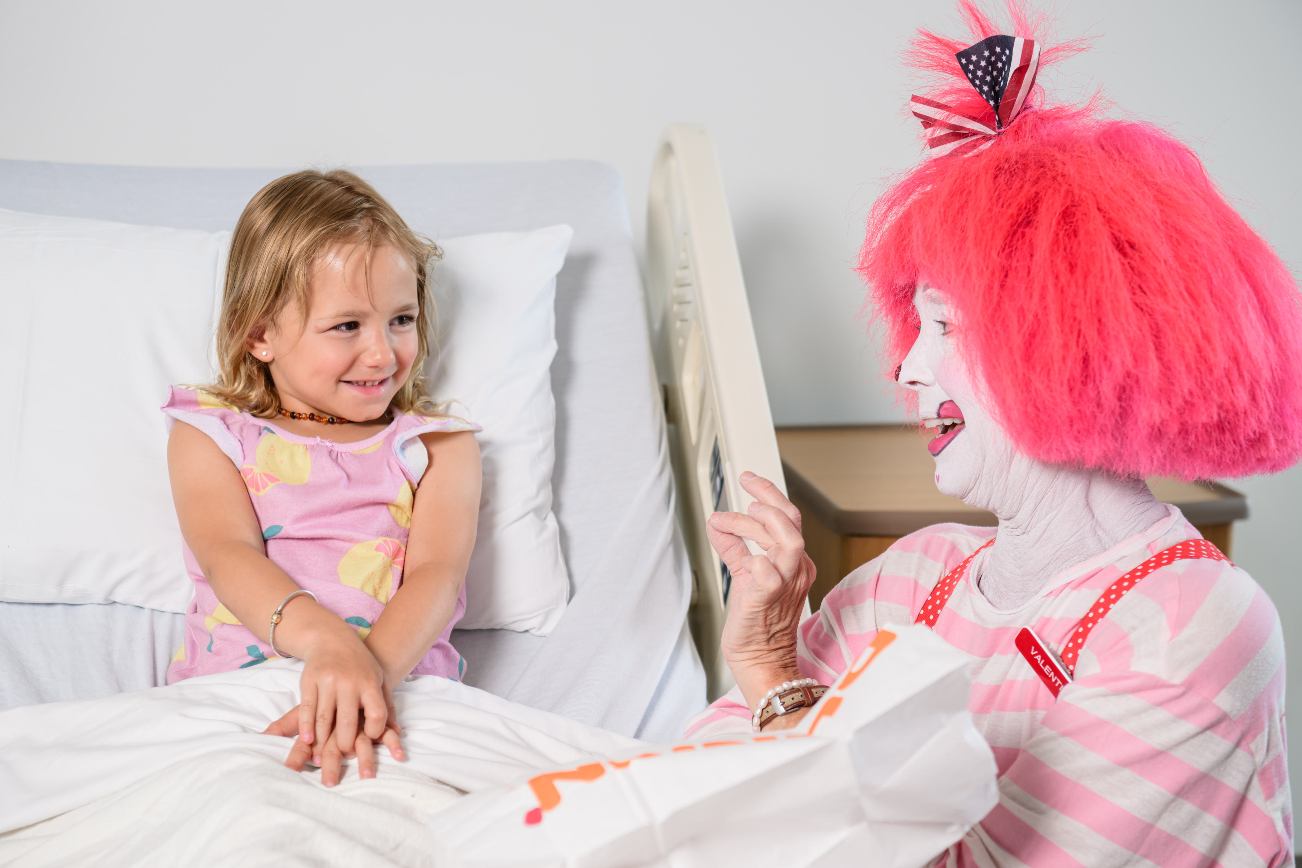 Valentine the Clown volunteering her time with patients