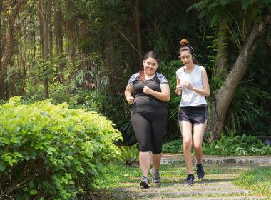 Two young women out for a jog