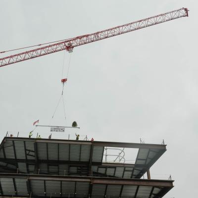 Crane placing steel on top of Connecticut Children's Medical Center